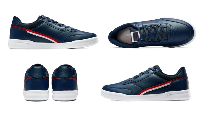 red and white striped shoes